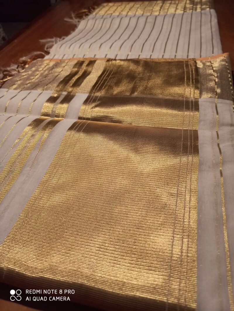 PURE HANDLOOM COTTON JARI LINE SAREE - Image 4