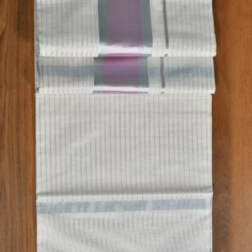 Pink and silver Jari line saree powerloom