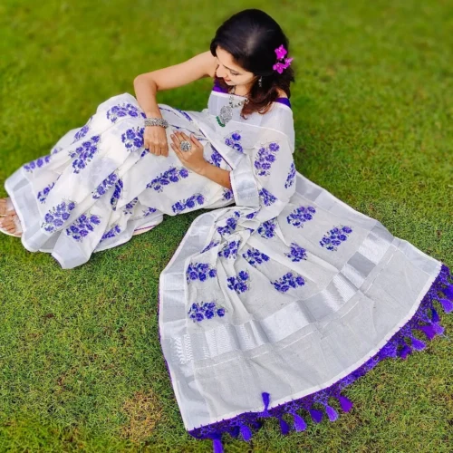 Silver flower saree