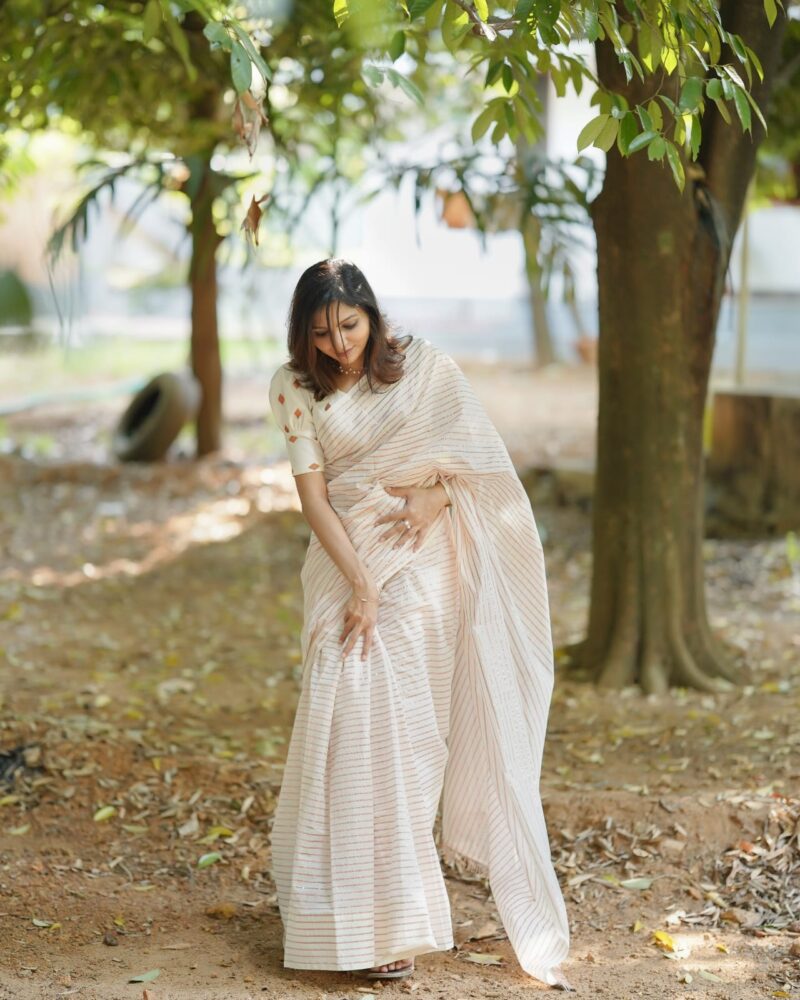 Copper line saree with diamond blouse - Image 5