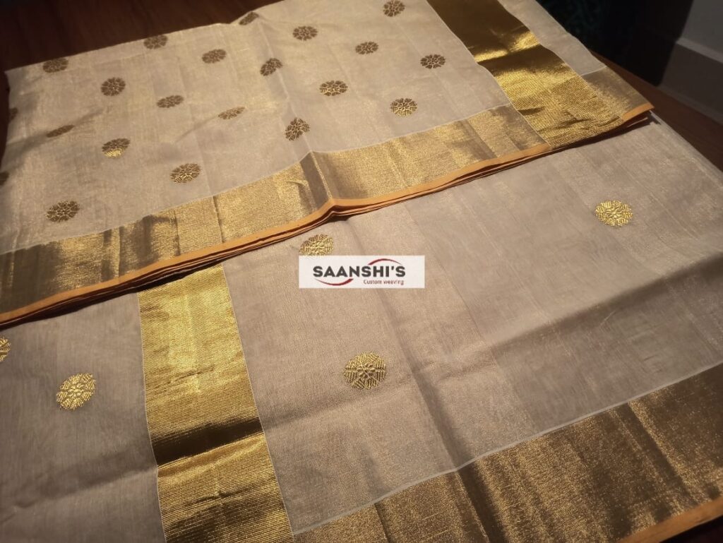 Daisy -pure handloom tissue flower saree - GOLD - Saanshi Handloom