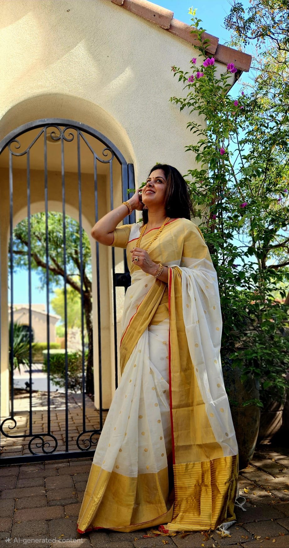 Nyla polka red selvedge saree - HCS - 812