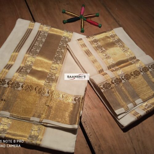 PURE HANDLOOM COTTON FLOWER BORDER SET MUND -HCSM 2001