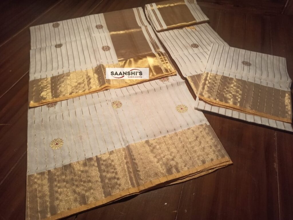PURE HANDLOOM COTTON FLOWER MEENA SET MUND 4456 - Saanshi Handloom