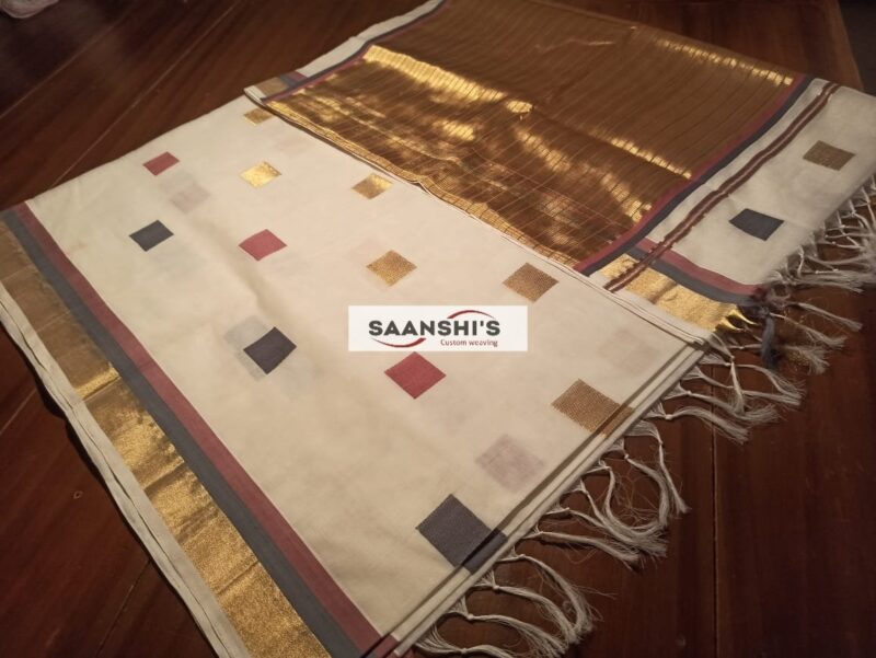 pure handloom cotton saree with big mundani 
5528