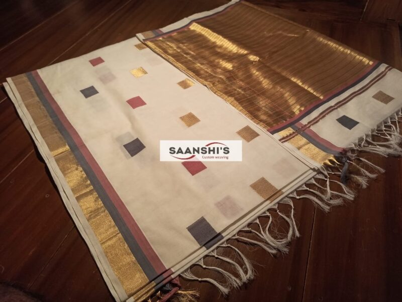 pure handloom cotton saree with big mundani 
5528 - Image 12