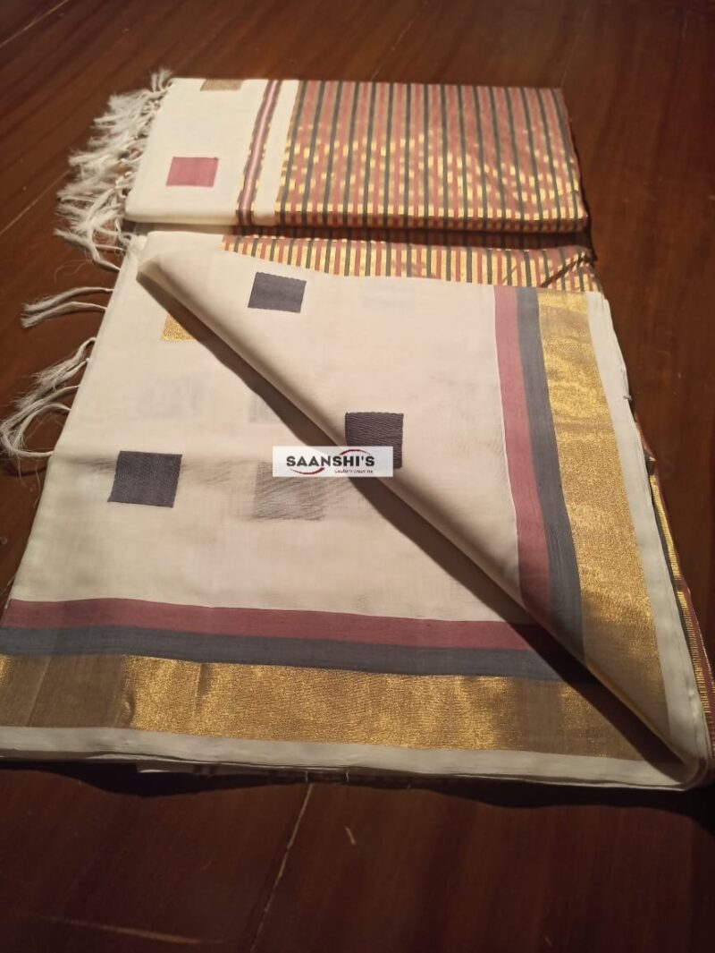 pure handloom cotton saree with big mundani 
5528 - Image 11