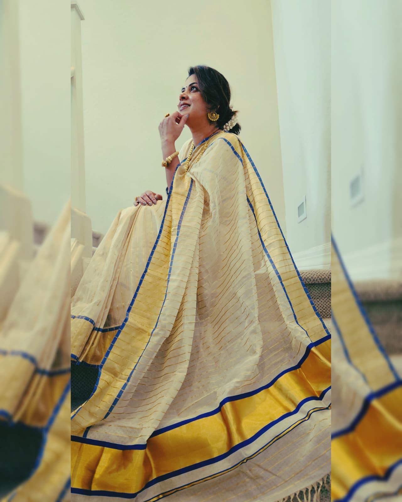 Neel Pure Handloom Tissue Saree with 5-Inch Border- 4478 - Image 8