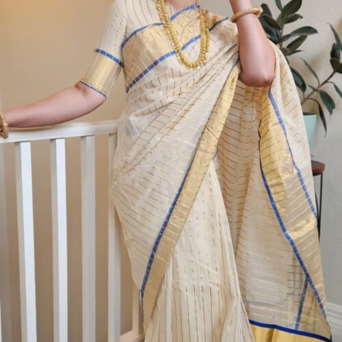 Neel Pure Handloom Tissue Saree with 5-Inch Border- 4478
