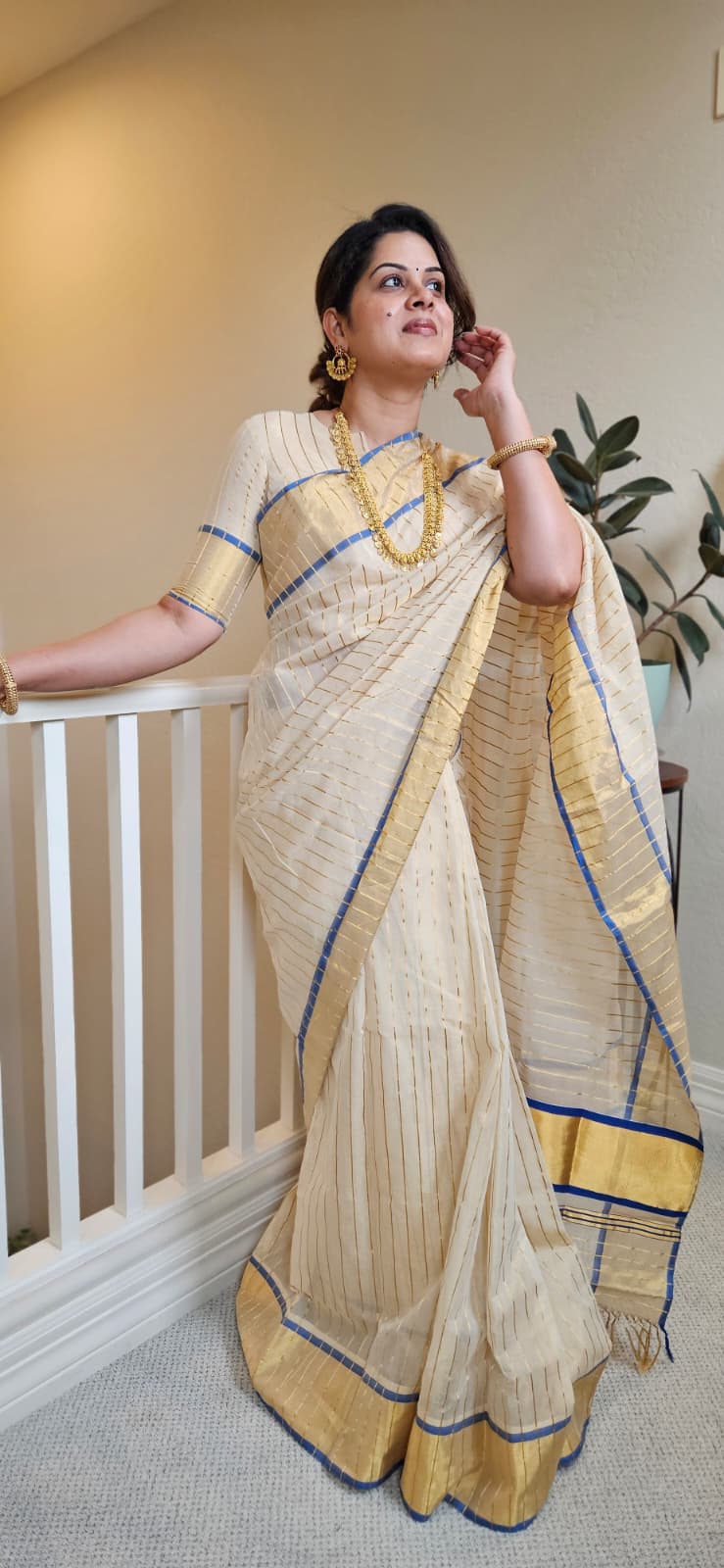 Neel Pure Handloom Tissue Saree with 5-Inch Border- 4478