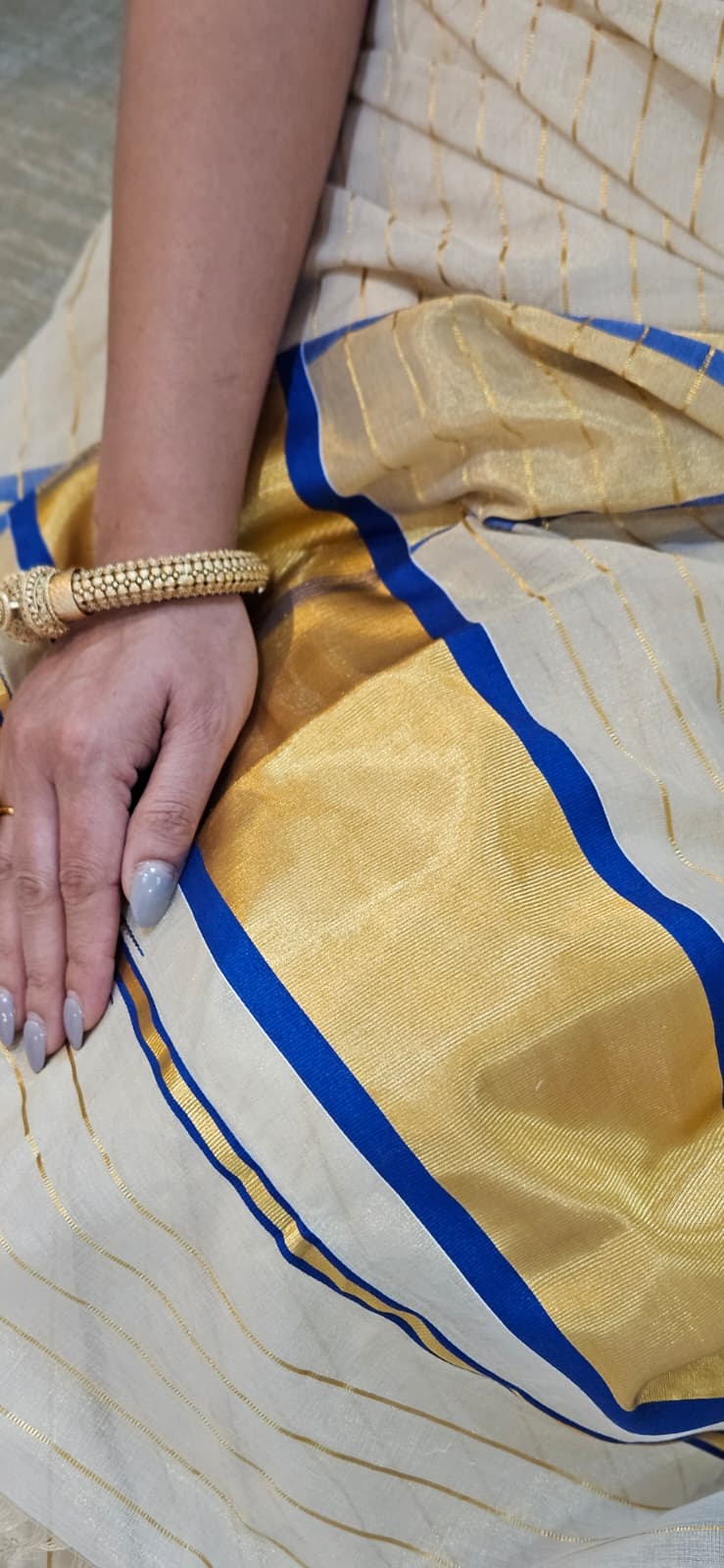Neel Pure Handloom Tissue Saree with 5-Inch Border- 4478 - Image 13