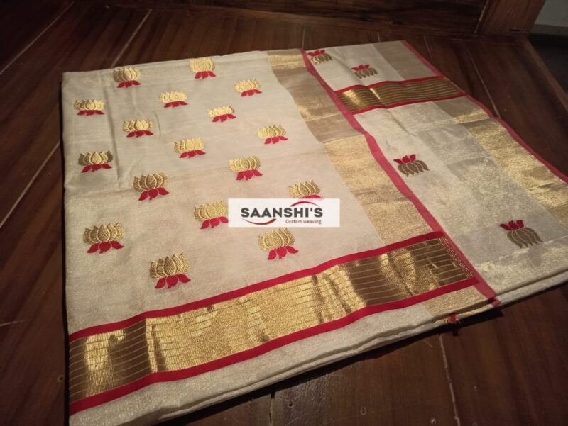 4461 TARINI LOTUS TISSUE SAREE- Red - Image 3