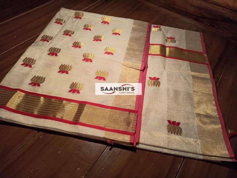 4461 TARINI LOTUS TISSUE SAREE- Red - Image 2