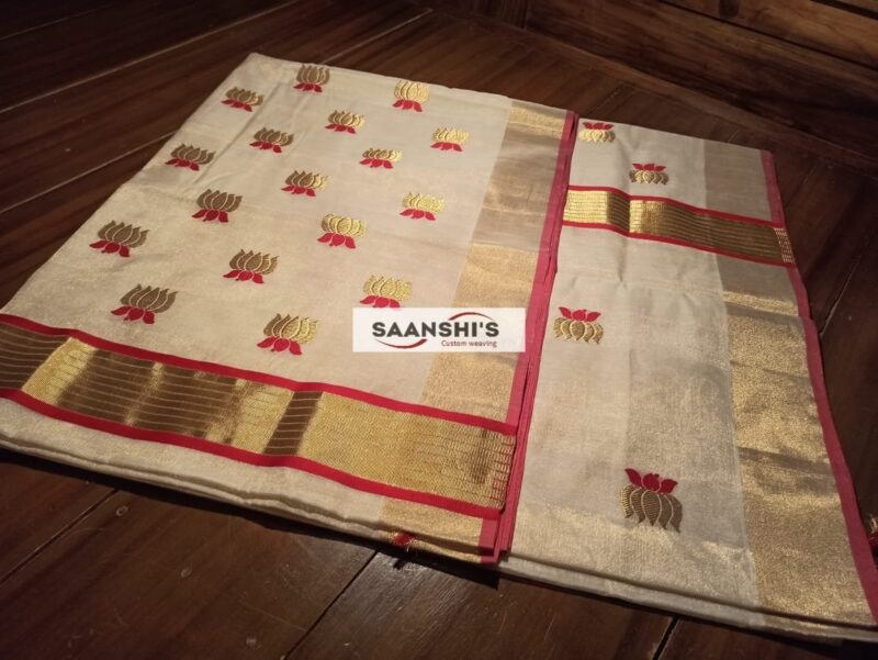 4461 TARINI LOTUS TISSUE SAREE- Red - Image 4