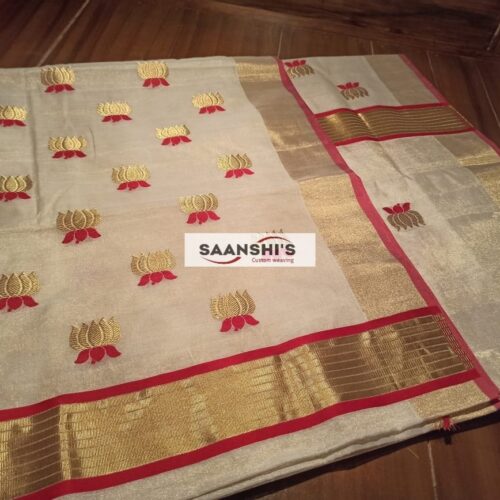 4461 TARINI LOTUS TISSUE SAREE- Red