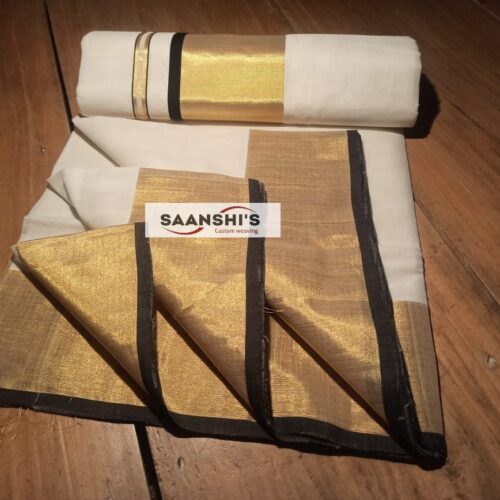 Karupamma 4491   Pure handloom cotton black kara saree.