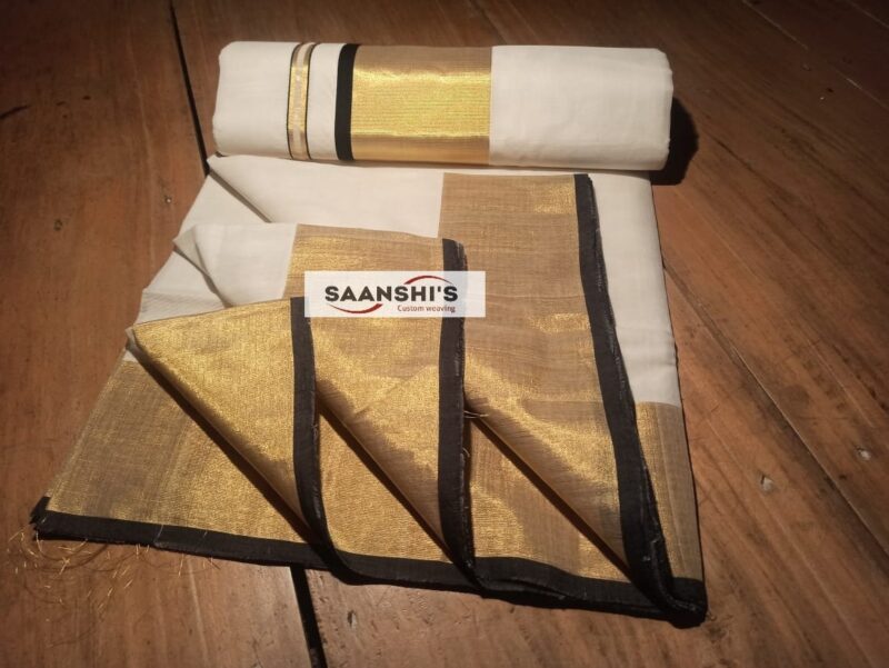 Karupamma 4491   Pure handloom cotton black kara saree.