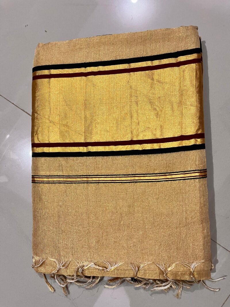 4498 Saranya- Full jari weaved maroon + green tissue handloom saree -REFURBISHED - Image 4