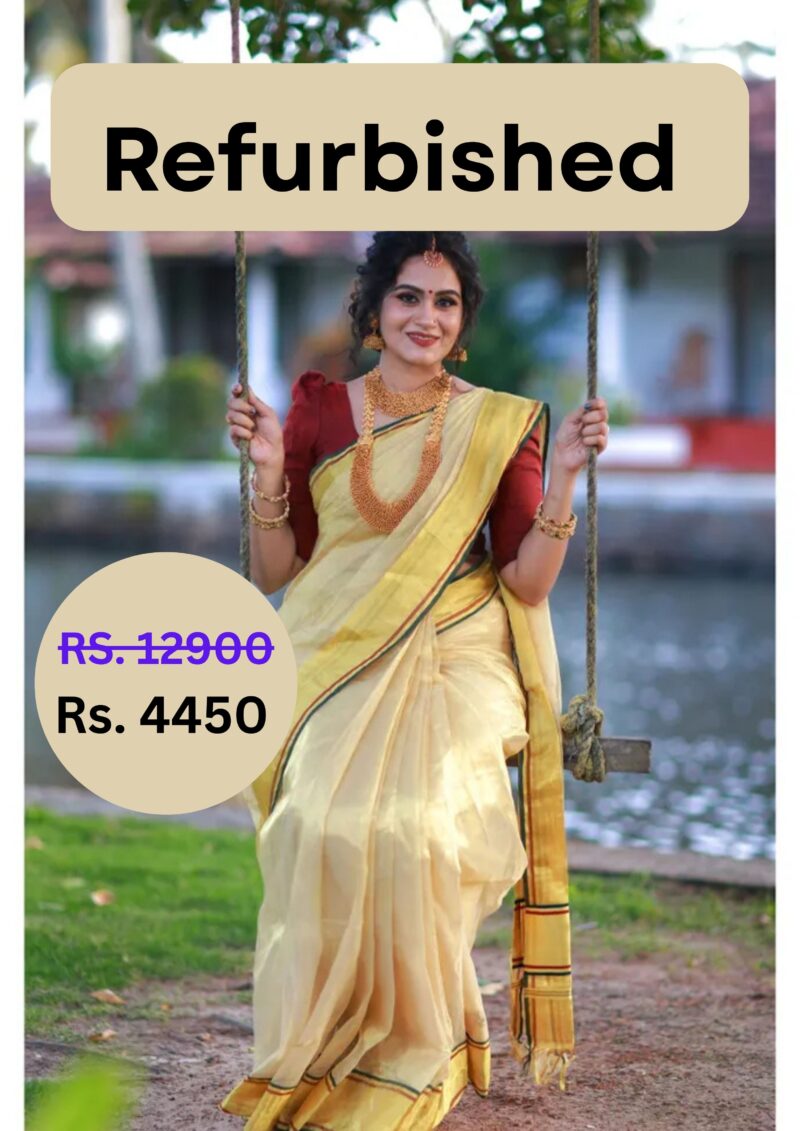 4498 Saranya- Full jari weaved maroon + green tissue handloom saree -REFURBISHED