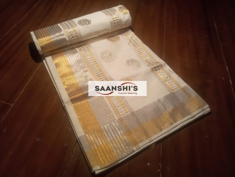 4510 Silver and gold mix handloom cotton saree