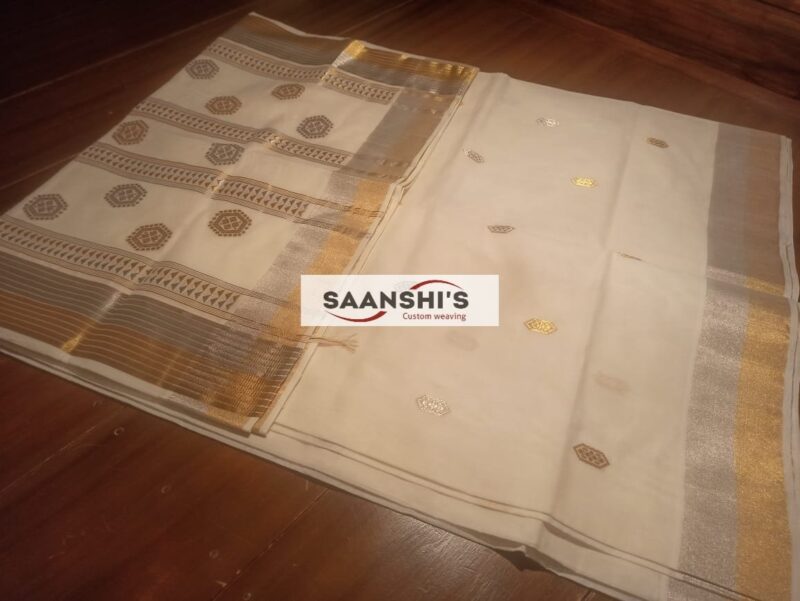 4510 Silver and gold mix handloom cotton saree - Image 2