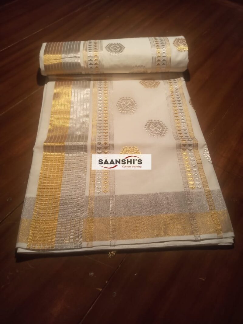 4510 Silver and gold mix handloom cotton saree - Image 4