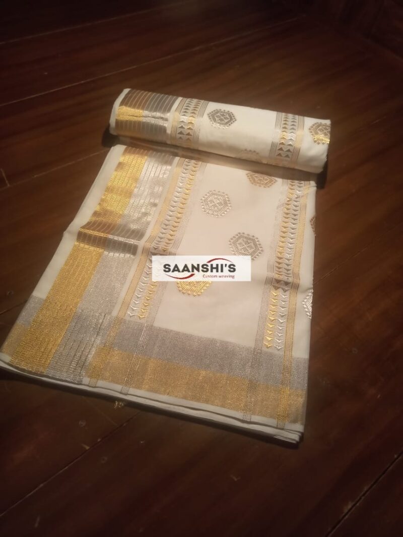 4510 Silver and gold mix handloom cotton saree - Image 3