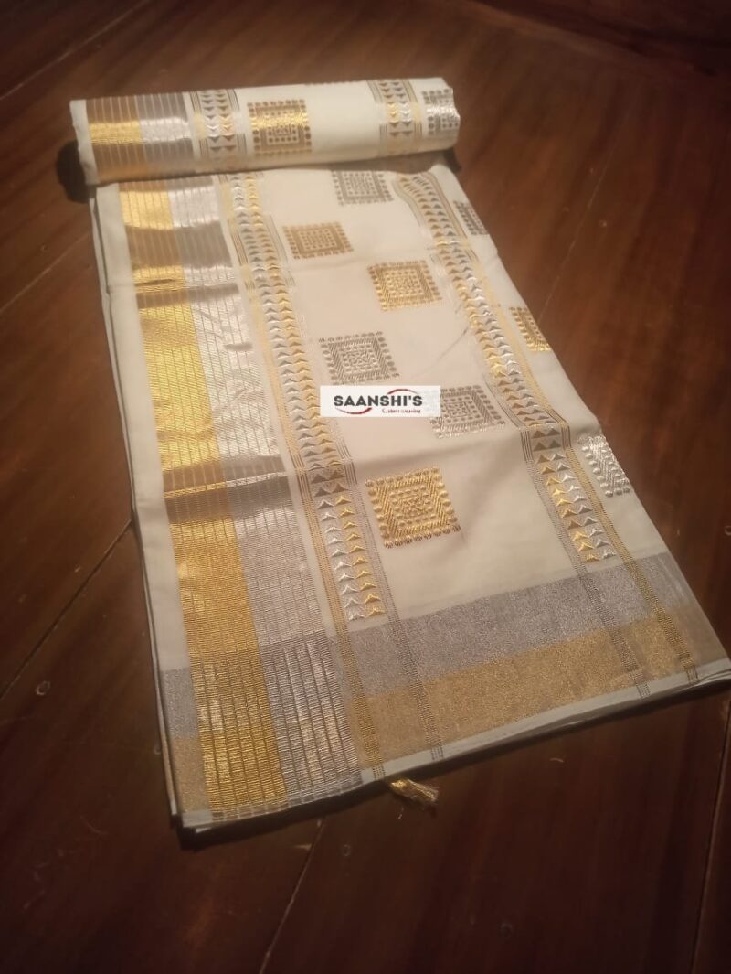 4511 Silver and gold mix handloom cotton saree - Image 5