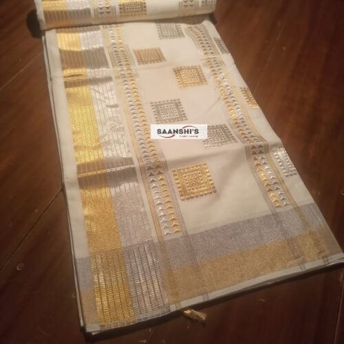4511 Silver and gold mix handloom cotton saree