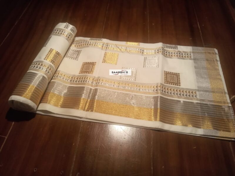 4511 Silver and gold mix handloom cotton saree - Image 4