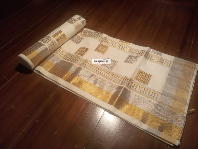 4511 Silver and gold mix handloom cotton saree - Image 2