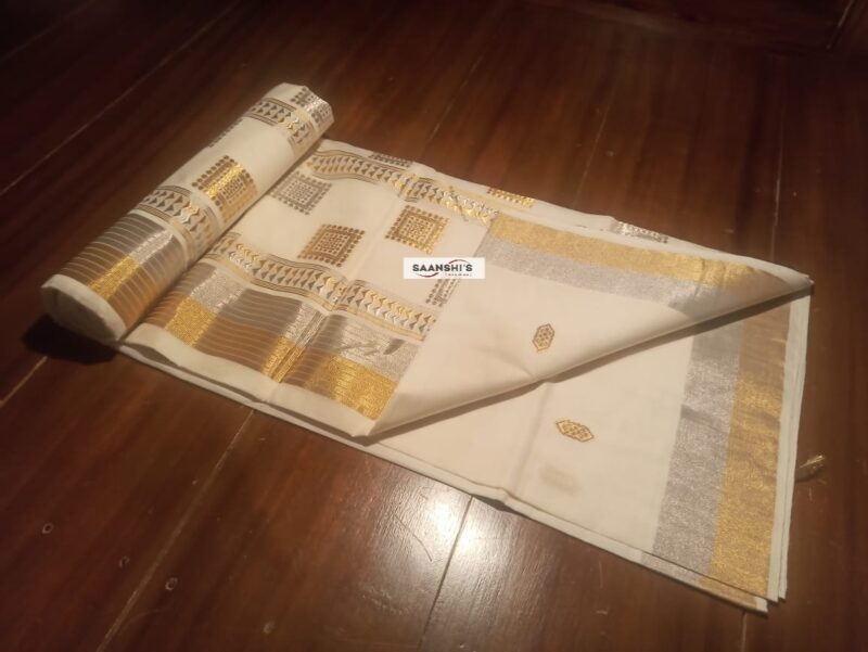4511 Silver and gold mix handloom cotton saree - Image 3