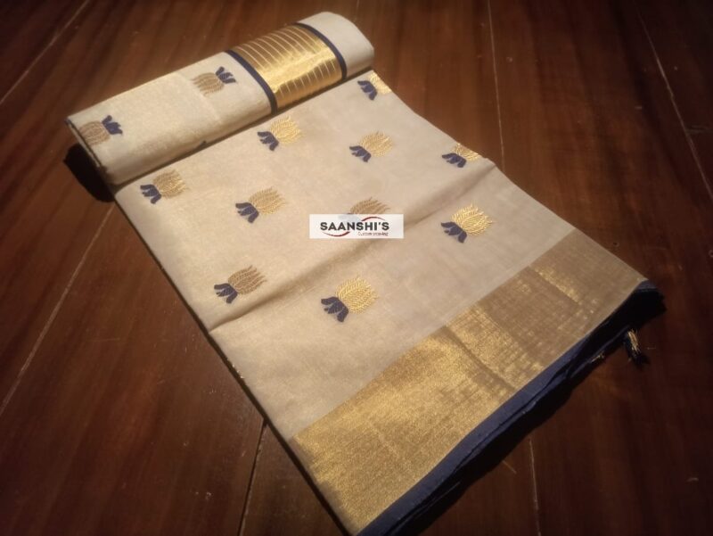 TARINI LOTUS TISSUE SAREE-Blue- 5009 - Image 3