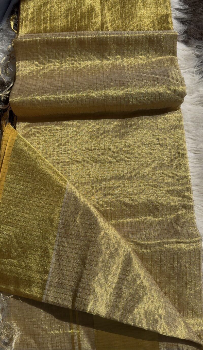 FULL JARI WEAVED - TISSUE MICROCHECK SAREE 4 inch 6366 - Image 5
