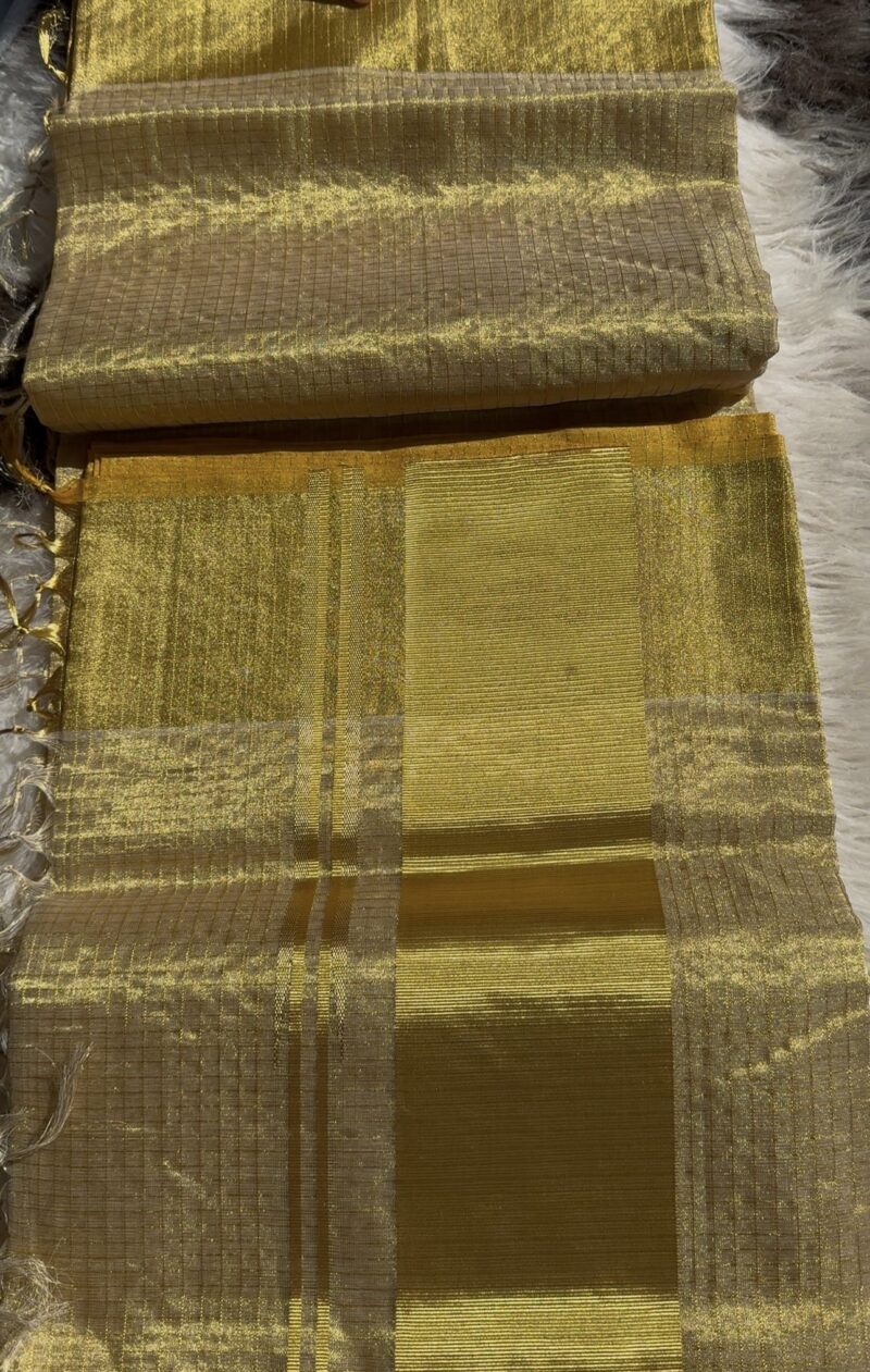 FULL JARI WEAVED - TISSUE MICROCHECK SAREE 4 inch 6366 - Image 2
