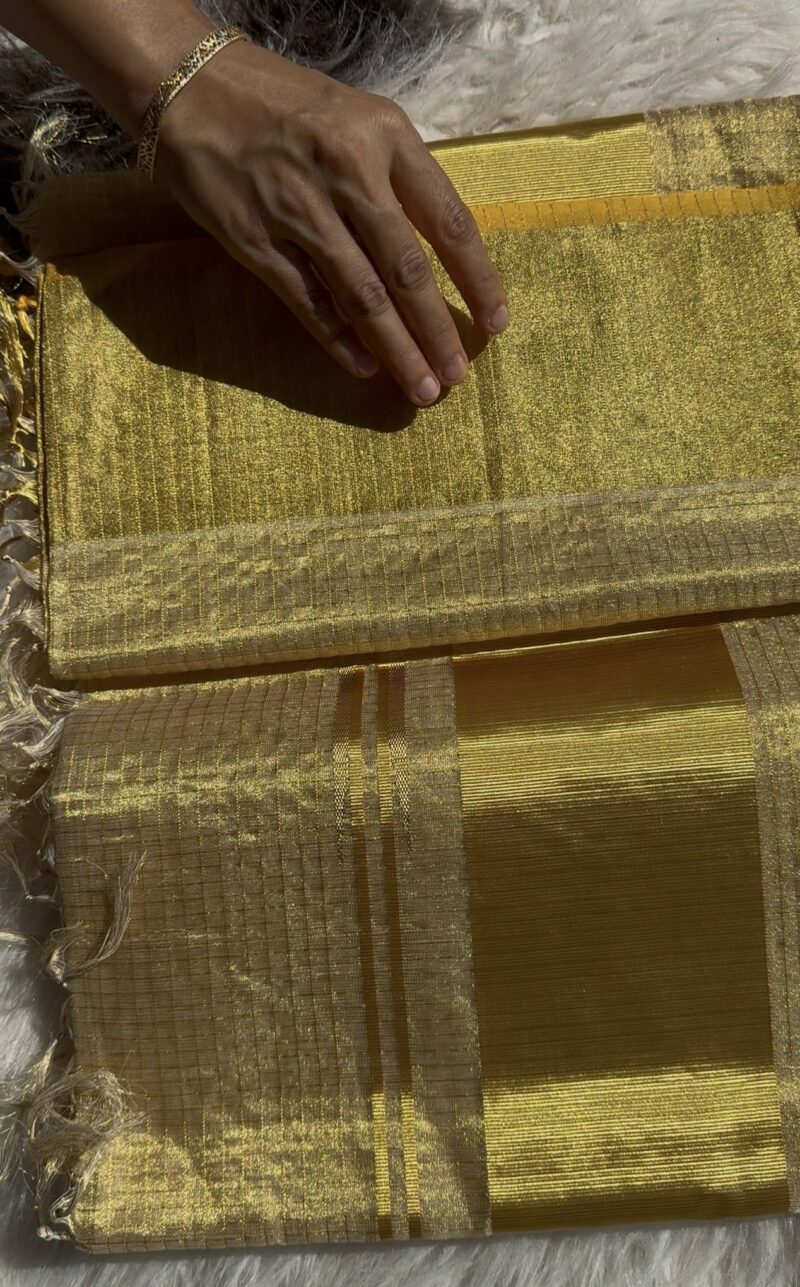 FULL JARI WEAVED - TISSUE MICROCHECK SAREE 4 inch 6366 - Image 4