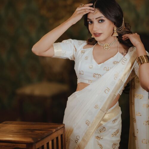 Lettera Embroidery Cotton Kerala Saree -20438