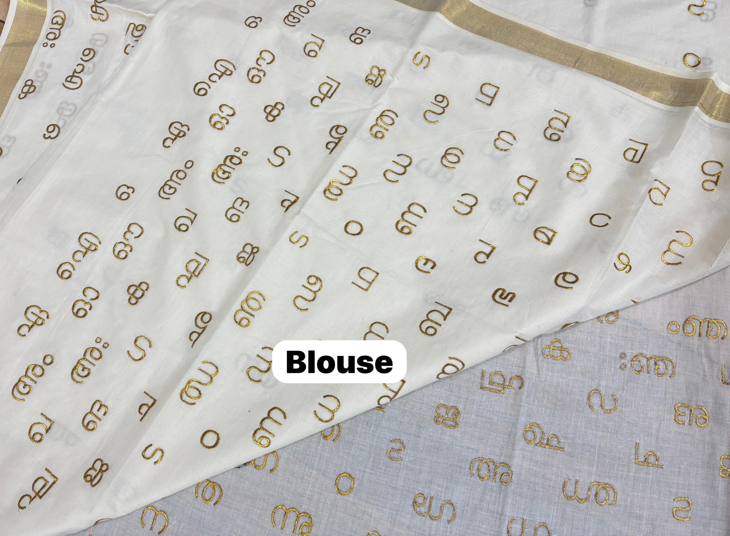 Lettera Embroidery Cotton Kerala Saree -20438 - Image 7