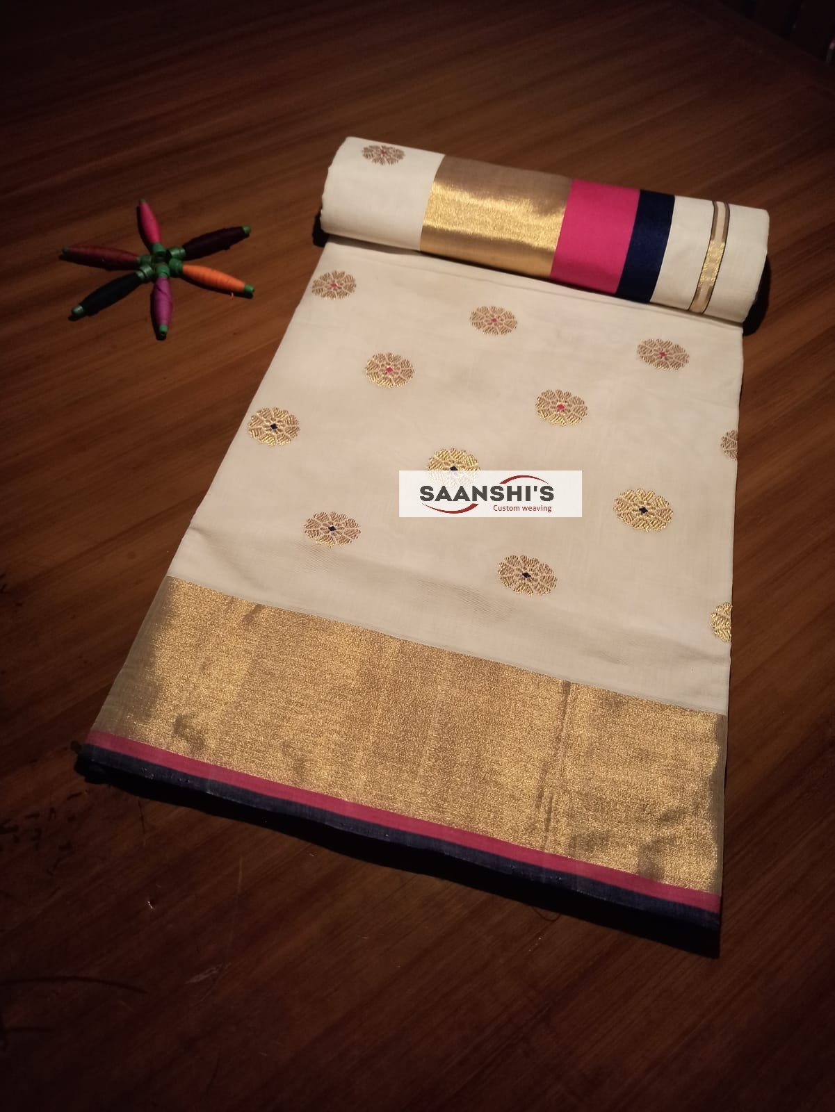 Sufala- meenakari saree 5 inch pink and black combination - Image 5