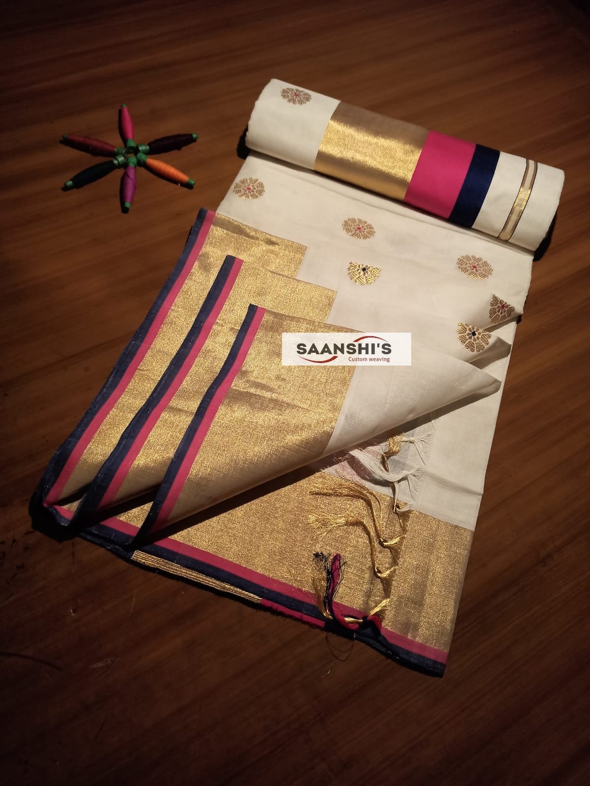 Sufala- meenakari saree 5 inch pink and black combination