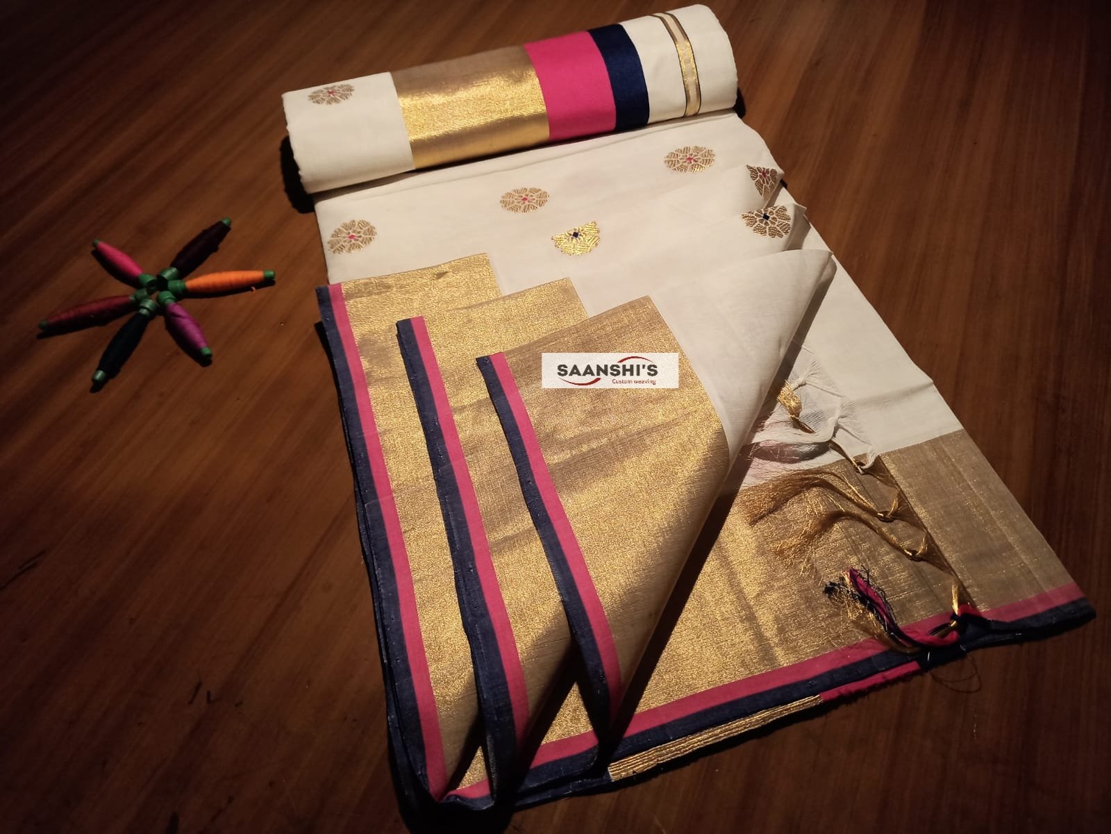 Sufala- meenakari saree 5 inch pink and black combination - Image 2