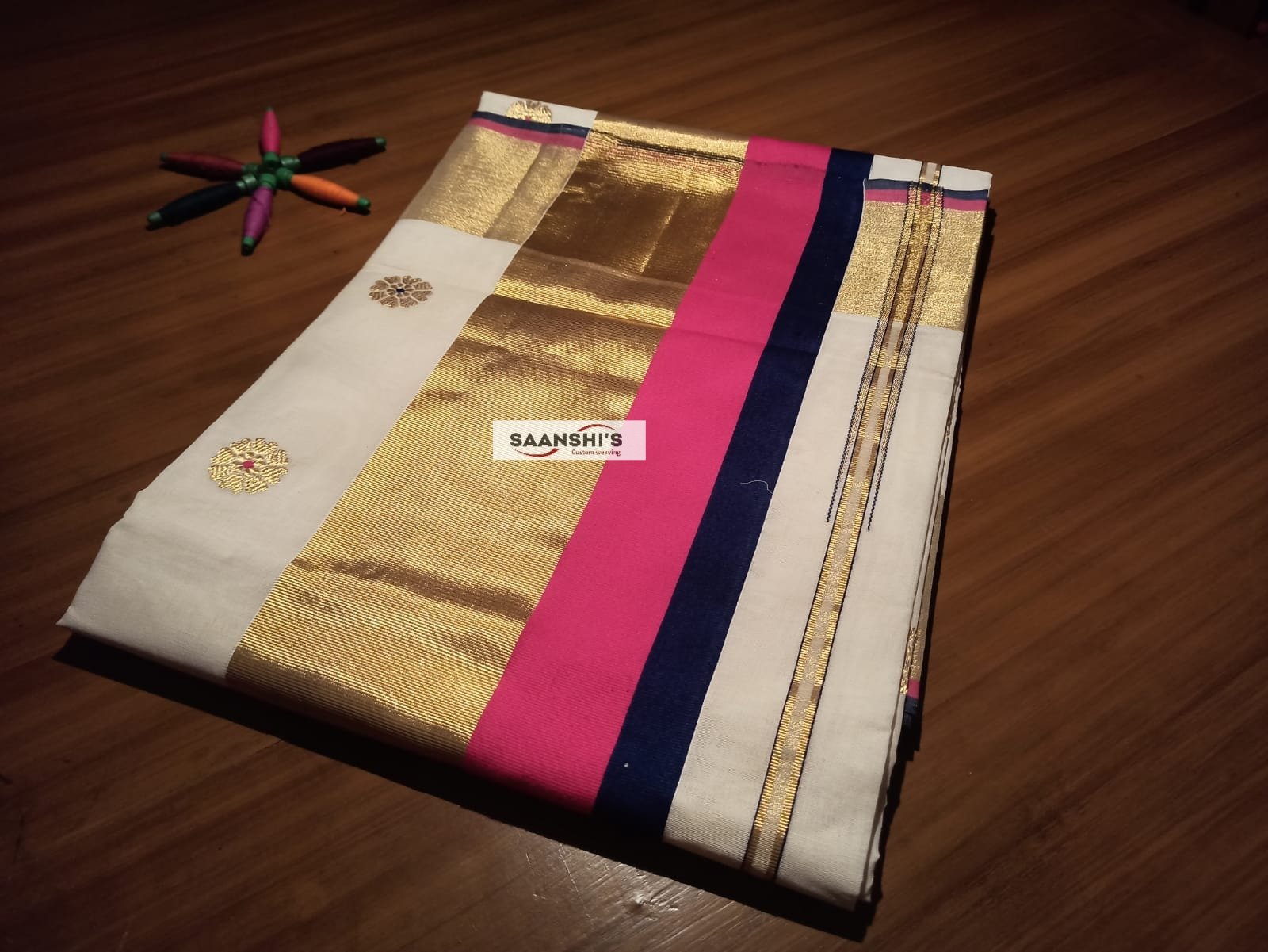 Sufala- meenakari saree 5 inch pink and black combination - Image 3