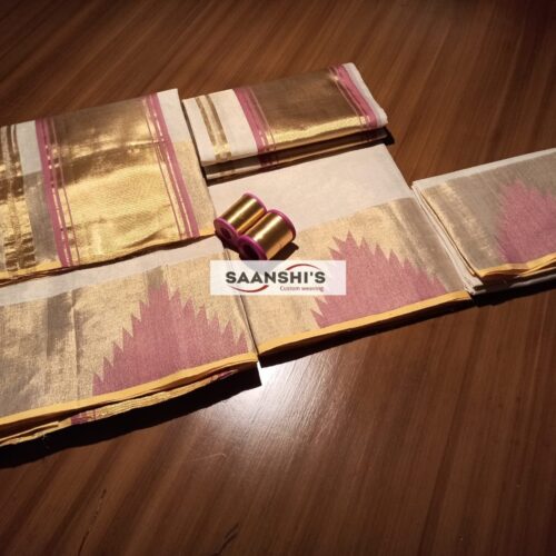 Varnam - PURE HANDLOOM TISSUE TEMPLE BORDER SET Mund - Pastel pink