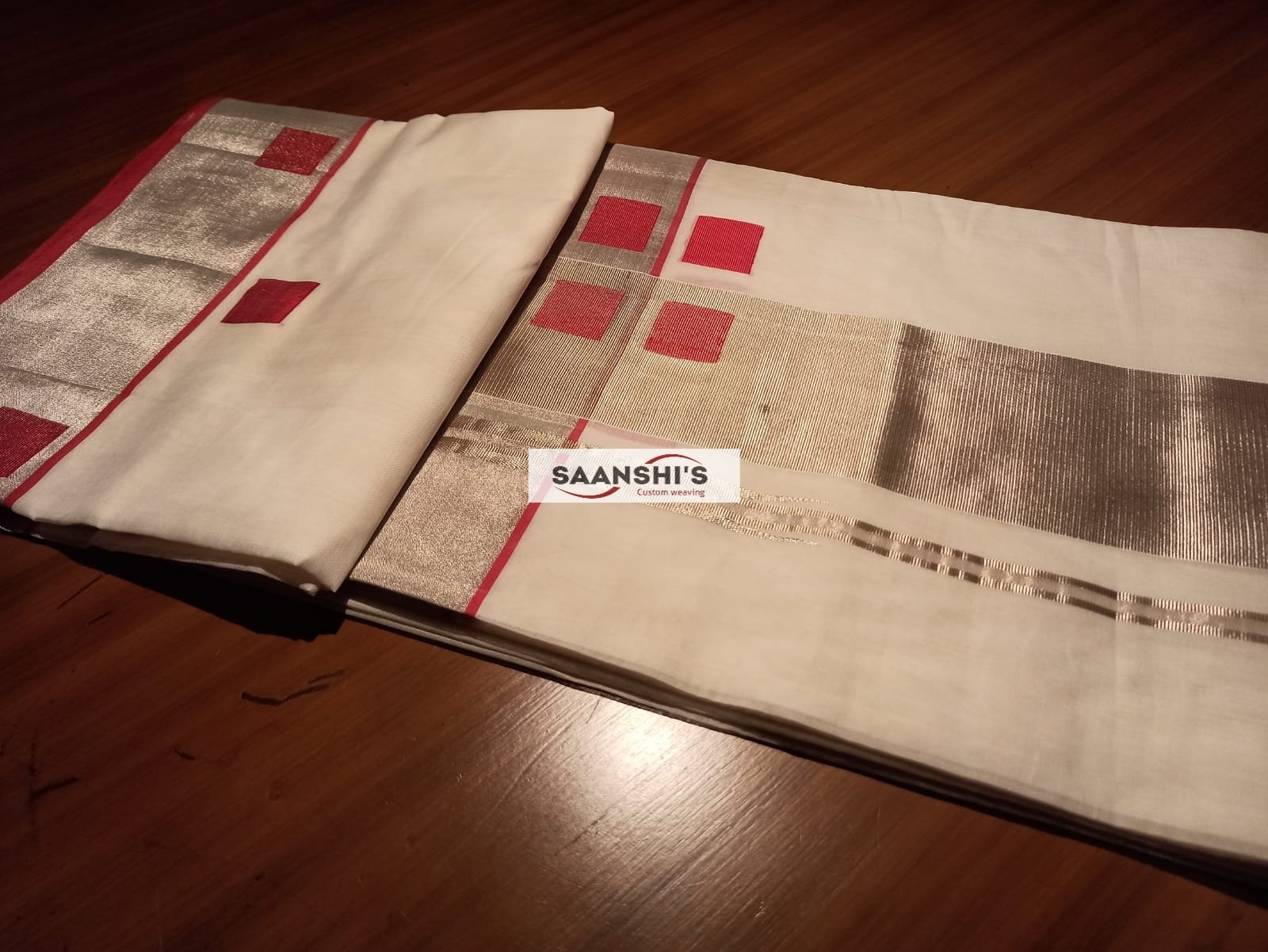 MOHAM- PURE HANDLOOM SILVER SAREE - Image 3