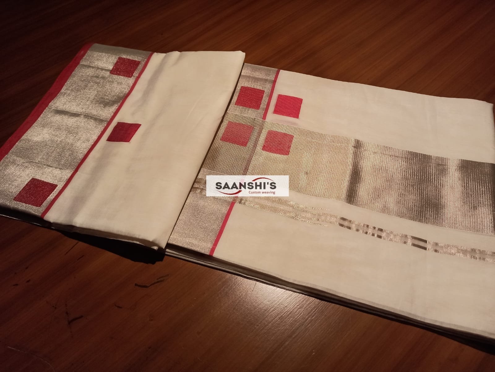 MOHAM- PURE HANDLOOM SILVER SAREE - Image 2