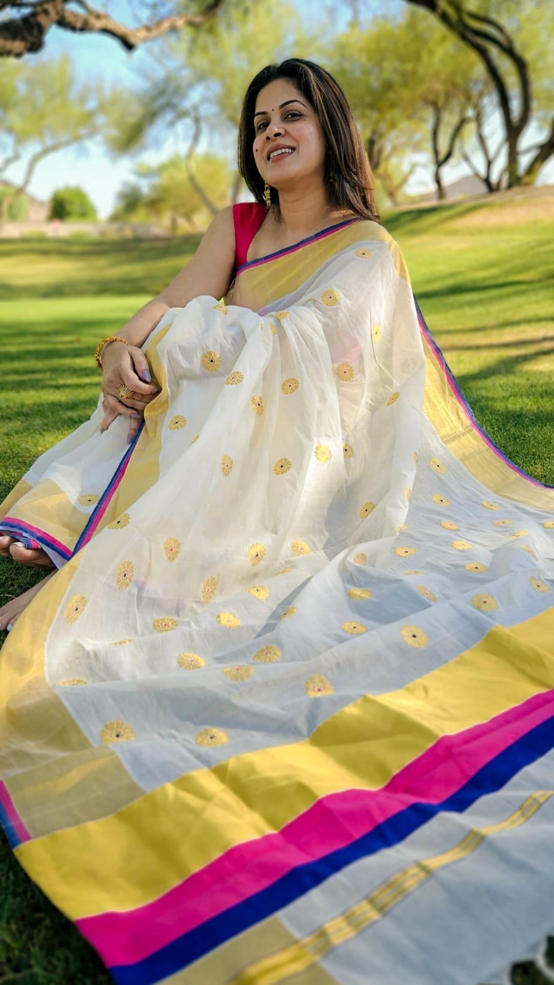 SUFALA-MEENAKARI SAREE | 5 INCH BLUE AND PINK COTTON SAREE-20446