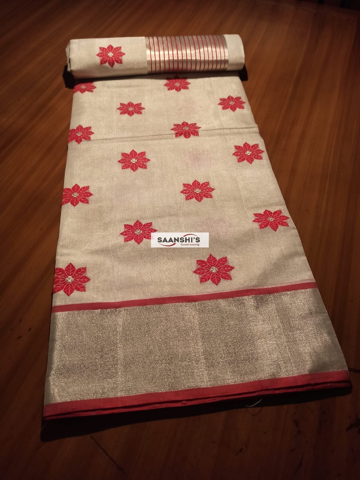 ELSA- PURE HANDLOOM TISSUE SILVER SAREE