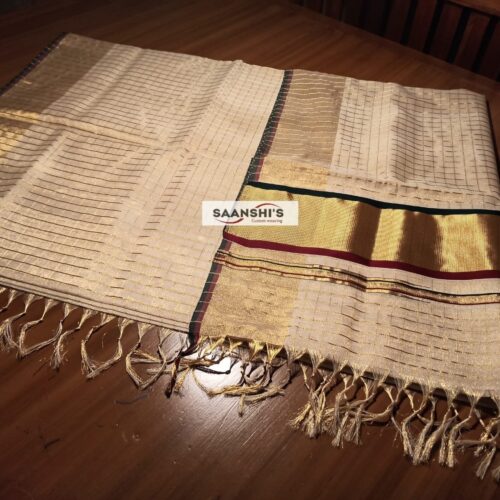 RUMI- FULL JARI WEAVED - TISSUE CHECK SAREE 4 inch