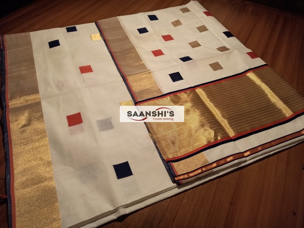 MOHAM - PURE HANDLOOM COTTON SAREE WITH HANDWEAVD BOX DESIGN - Image 2