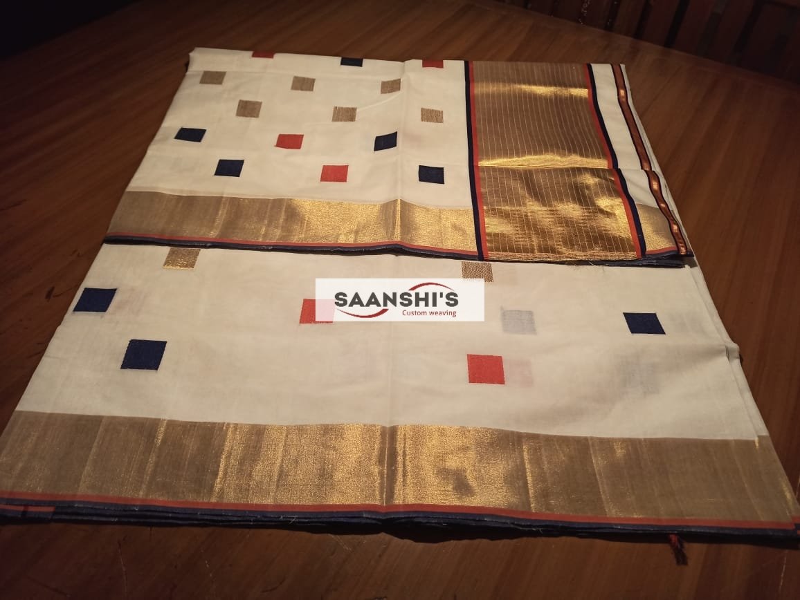 MOHAM - PURE HANDLOOM COTTON SAREE WITH HANDWEAVD BOX DESIGN